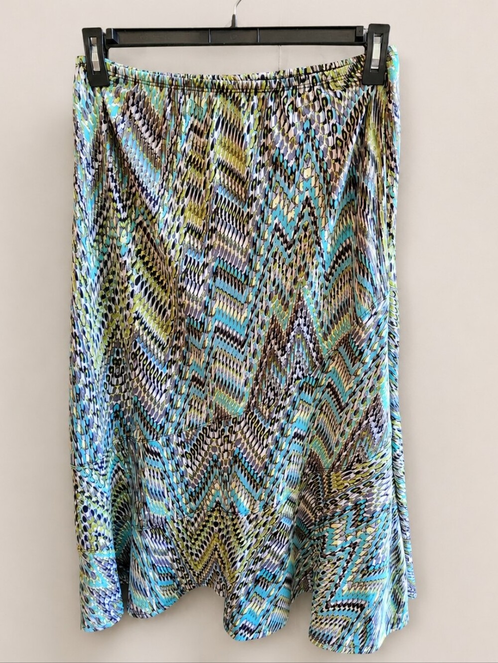 Kim Rogers Petite Chevron Abstract Print Midi Skirt Blue Green - Size PM